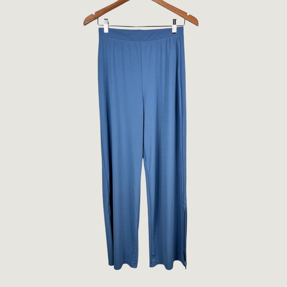 Zara Pants Medium Blue Wide Leg Side Slit Elastic Waist Casual Contemporary